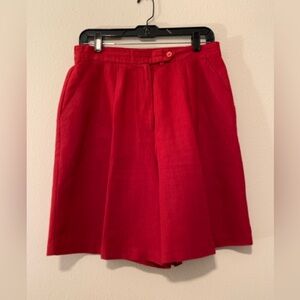 Red Rayon-Linen Shorts